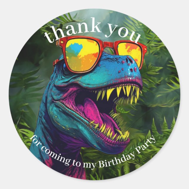 Dinosaur Thank You  Cool Purple Jungle Classic Round Sticker (Front)