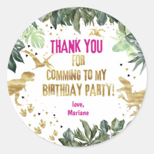 Dinosaur Thank You Favour Girl T-rex  Classic Round Sticker