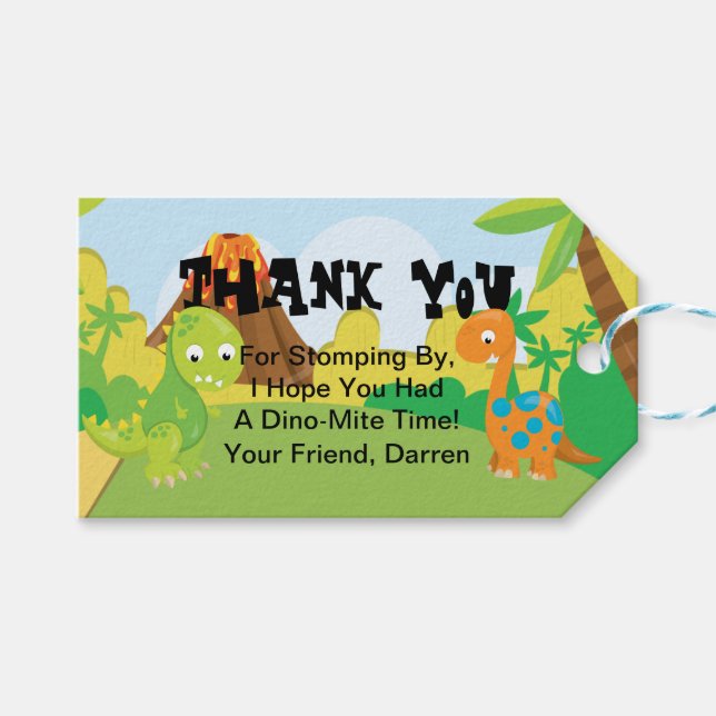 Dinosaur Thank You Gift Tags (Front (Horizontal))