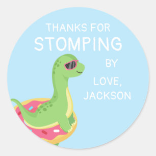 Dinosaur Thank you Stomping By Pool Party Classic Round Sticker