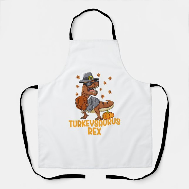 Dinosaur Thanksgiving Boys Turkey Saurus T rex Kid Apron (Front)