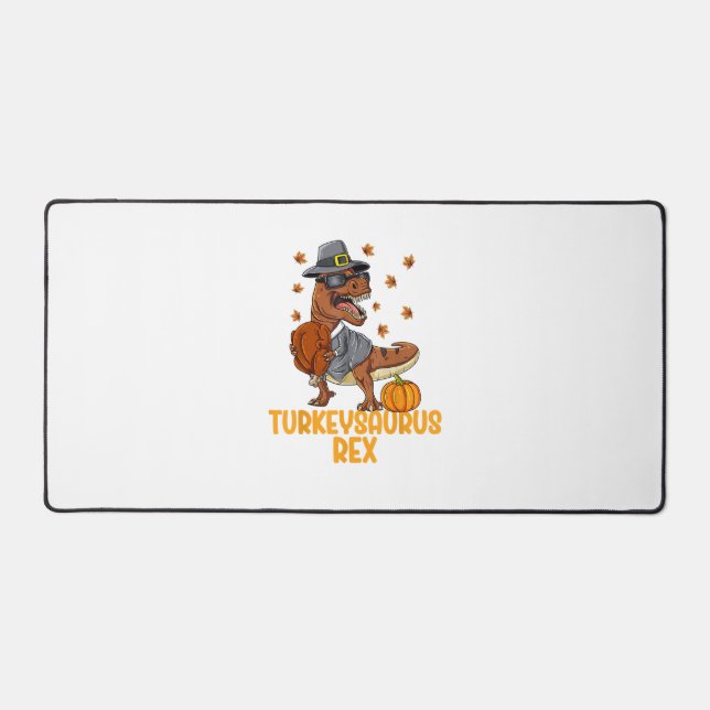 Dinosaur Thanksgiving Boys Turkey Saurus T rex Kid Desk Mat (Front)