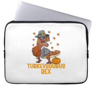 Dinosaur Thanksgiving Boys Turkey Saurus T rex Kid Laptop Sleeve
