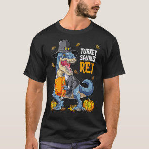 Dinosaur Thanksgiving Boys Turkey Saurus T Rex Pil T-Shirt