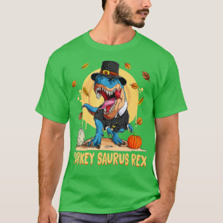 Dinosaur Thanksgiving Boys Turkey Saurus T Rex T-Shirt