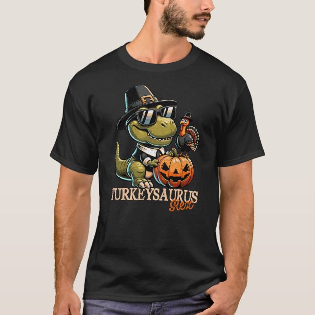 Dinosaur Thanksgiving Outfit Fall Boys Kids Toddle T-Shirt (Front)