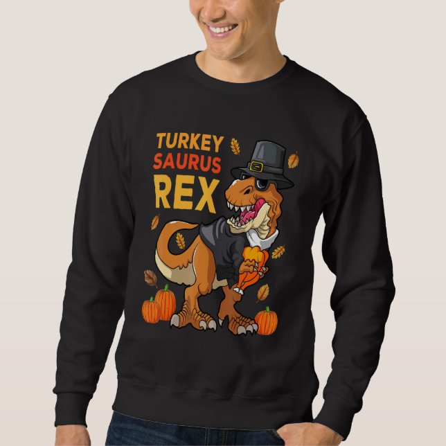 Dinosaur Thanksgiving Turkey T Rex Dino Boys Kids  Sweatshirt (Front)