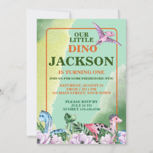 Dinosaur Theme 1st Birthday Invitation
