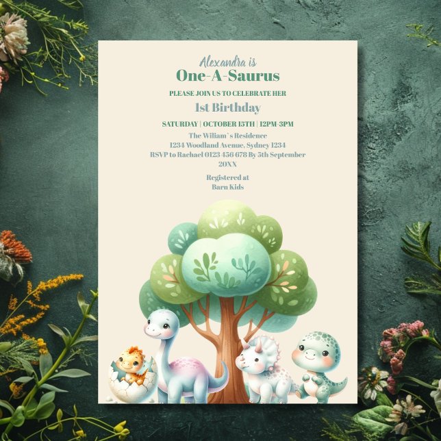 Dinosaur Theme 1st Birthday Party Invitation (Creator Uploaded)