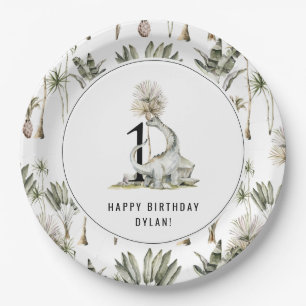 Dinosaur Theme 1st Birthday Party Paper Plate