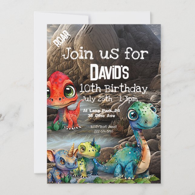 Dinosaur Theme Birthday, Invitation (Front)