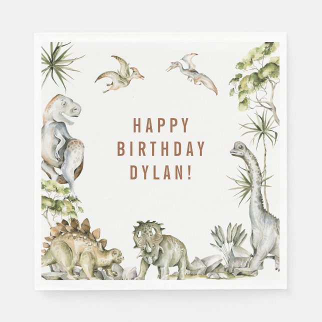 Dinosaur Theme Birthday Party Napkins (Front)
