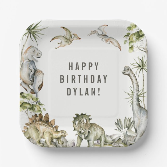 Dinosaur Theme Birthday Party Paper Plate (Front)