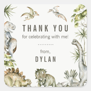 Dinosaur Theme Birthday Party Thank You Square Sticker