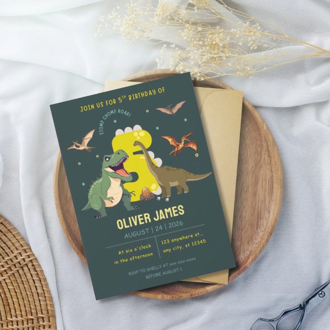 Dinosaur theme boy 5th birthday  invitation (Creator Uploaded)