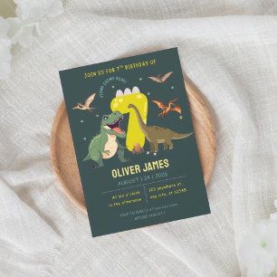 Dinosaur theme boy 7th birthday  invitation