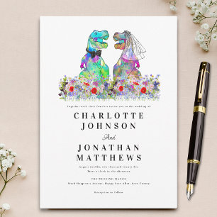 Dinosaur Theme Colourful Wildflower Wedding Invitation