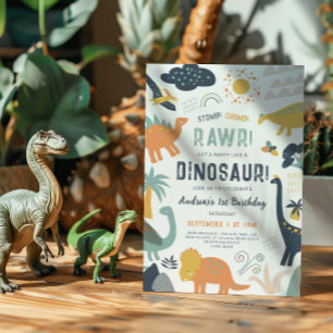 Dinosaur Theme First Birthday Party Invitation