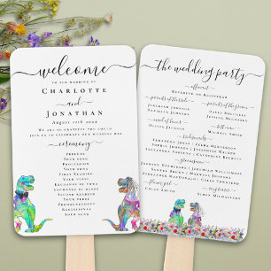 Dinosaur Theme Floral Wedding Ceremony Program Hand Fan