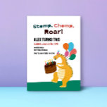 Dinosaur Theme Kids 2nd Birthday Party Invitations<br><div class="desc">Stomp,  Chomp,  Roar. Customise cute dinosaur with balloon and cake is celebrating your baby's big day. Kids dinosaur themed birthday party invitations for your boy or girl is great for your toddler's 1st,  2nd,  3rd,  4th or 5th birthday party. Dinosaur with cake illustration on back.</div>