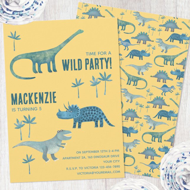 Dinosaur Theme Kids Birthday Party Invitation (Fun dinosaur personalized kids birthday party invitation)
