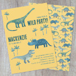 Dinosaur Theme Kids Birthday Party Invitation<br><div class="desc">Time for a wild birthday party!  A fun bunch of adorable dinosaurs on a yellow background,  ready to customise with your child's name,  age and party details.
Great for any age child,  boy or girl.  The back features a matching dinosaur pattern.  Original art by Nic Squirrell.</div>