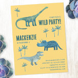Dinosaur Theme Kids Birthday Party Invitation Postcard<br><div class="desc">Time for a wild birthday party!  A fun bunch of adorable dinosaurs on a yellow background,  ready to customise with your child's name,  age and party details.  Great for any age child,  boy or girl.  The back is blank for your own message.  Original art by Nic Squirrell.</div>