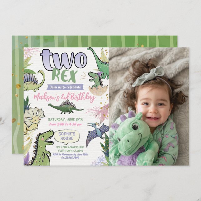 Dinosaur theme party invitation (Front/Back)
