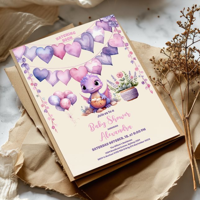 Dinosaur Theme Pink Baby Shower Hatching Soon Invitation (Creator Uploaded)