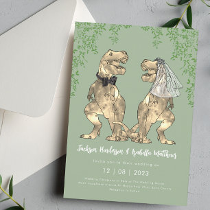 Dinosaur Theme Sage Green Wedding Invitation