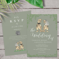 Dinosaur Theme Sage Green Wedding QR Code