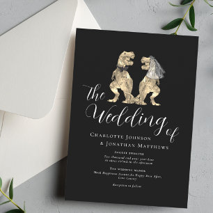 Dinosaur Theme Wedding Black and White Invitation