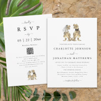 Dinosaur Theme Wedding Black and White QR Code