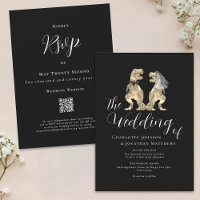 Dinosaur Theme Wedding Black and White QR Code