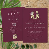 Dinosaur Theme Wedding Burgundy Cream QR Code