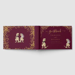 Dinosaur Theme Wedding Burgundy Red & Gold Guest Book