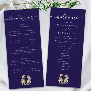 Dinosaur Theme Wedding Ceremony Program Navy Blue Menu