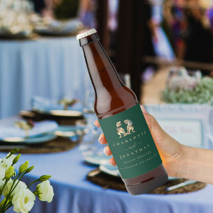 Dinosaur Theme Wedding Dark Green Beer Bottle Label
