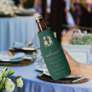 Dinosaur Theme Wedding Dark Green Bottle Cooler