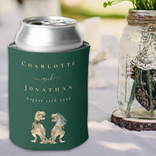 Dinosaur Theme Wedding Dark Green Can Cooler