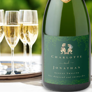 Dinosaur Theme Wedding Dark Green Sparkling Wine Label