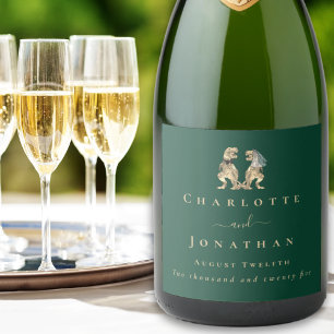 Dinosaur Theme Wedding Dark Green Sparkling Wine Label