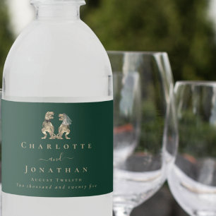 Dinosaur Theme Wedding Dark Green Water Bottle Label