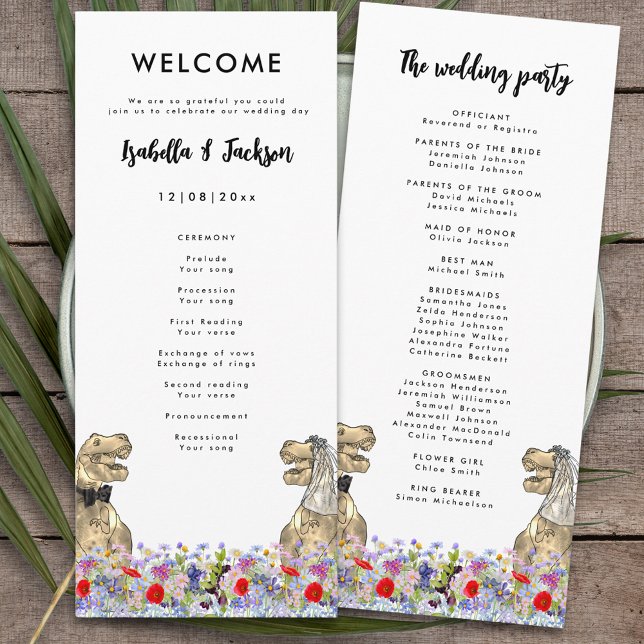 Dinosaur Theme Wedding Day Program Programme (T-Rex bride and groom dinosaur wedding program)