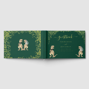 Dinosaur Theme Wedding Foliage Green Gold Guest Book