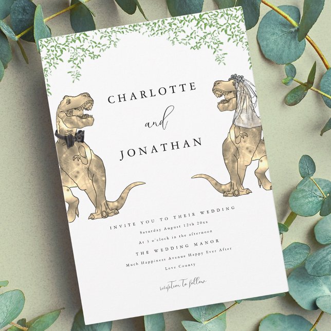 Dinosaur Theme Wedding Greenery Invitation (Dino theme wedding invitation)