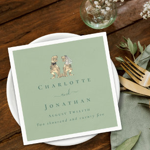 Dinosaur Theme Wedding Personalised Sage Green  Napkin