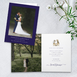 Dinosaur Theme Wedding Photo Navy Blue White Thank You Card