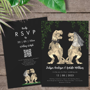 Dinosaur theme Wedding QR Code  Invitation