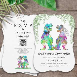 Dinosaur Theme Wedding QR Code  Invitation